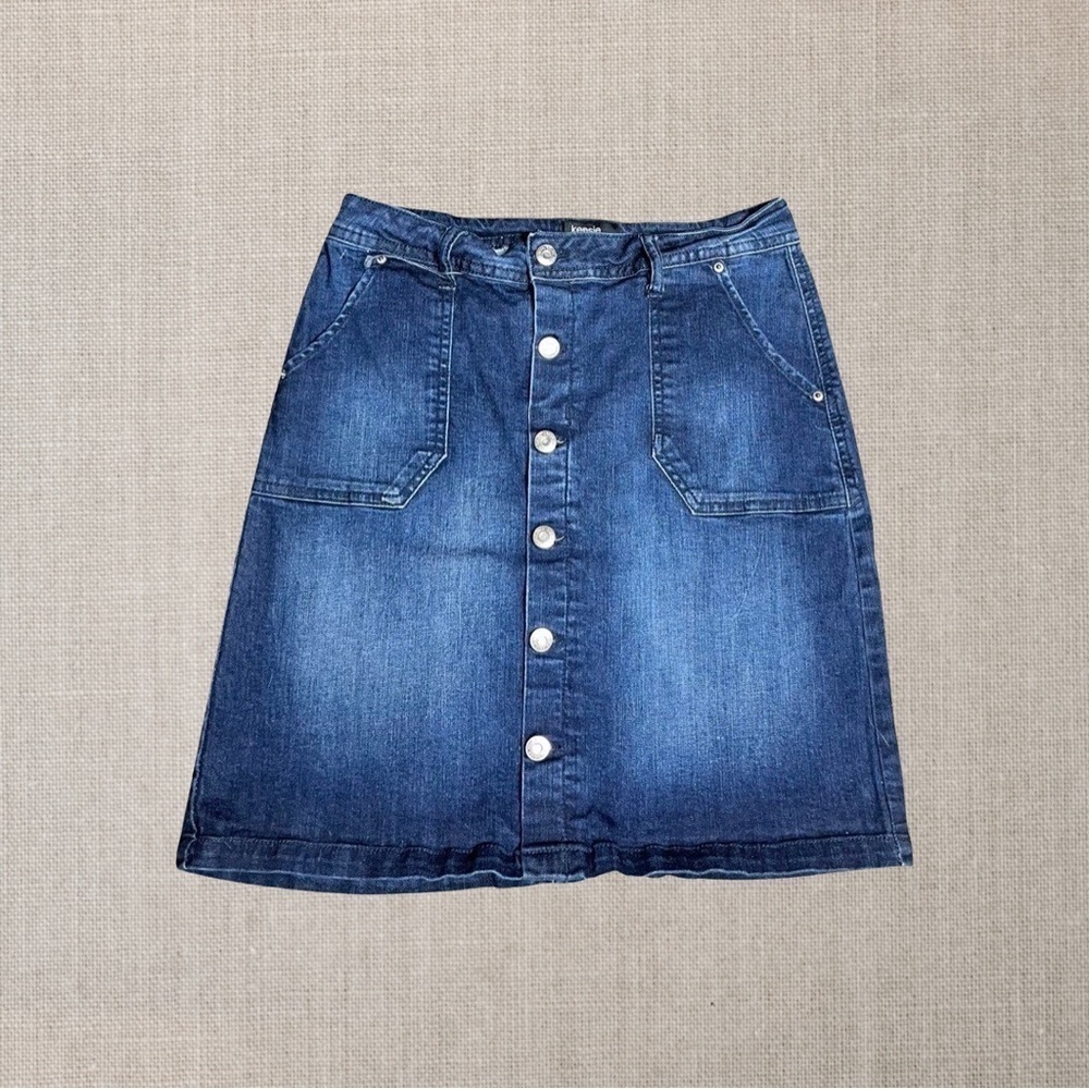 KENSIE Jeans Dark Wash Full Button Up Mini Denim Skirt